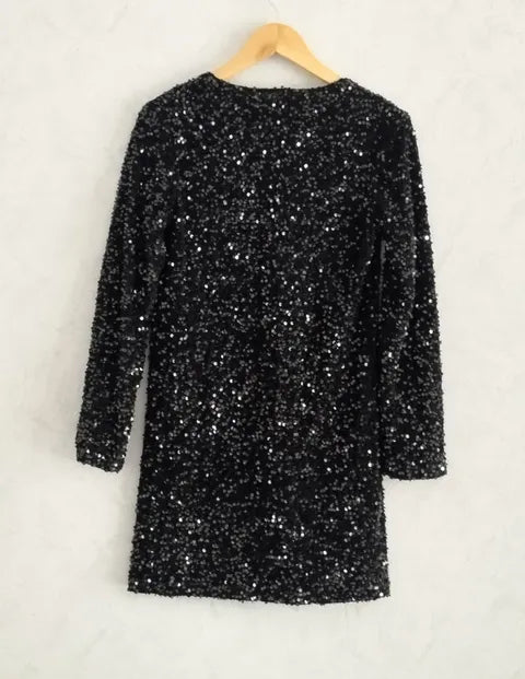 Réf 0082 - Seconde main - Robe manches longues noir paillettes Maëlle taille S/M