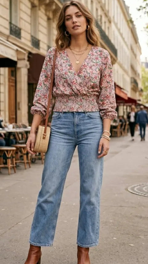 Réf 0093 - Seconde main - Blouse cache coeur fleurie Pigalle taille 36