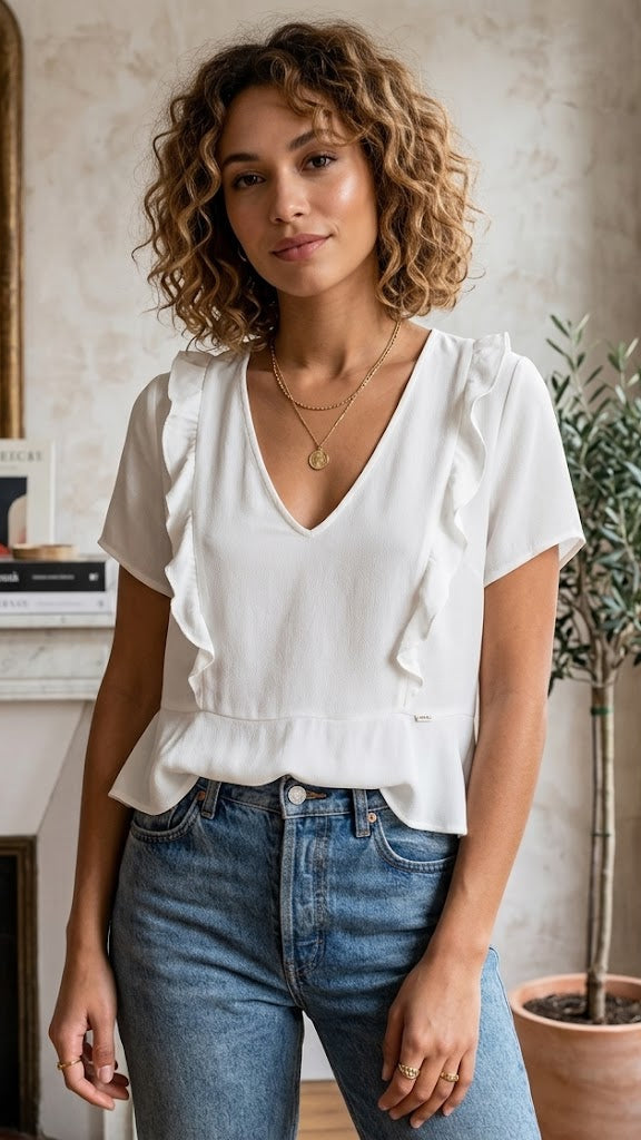 Réf 0072 - Seconde main - Blouse blanches manches courtes Lovie&Co taille M