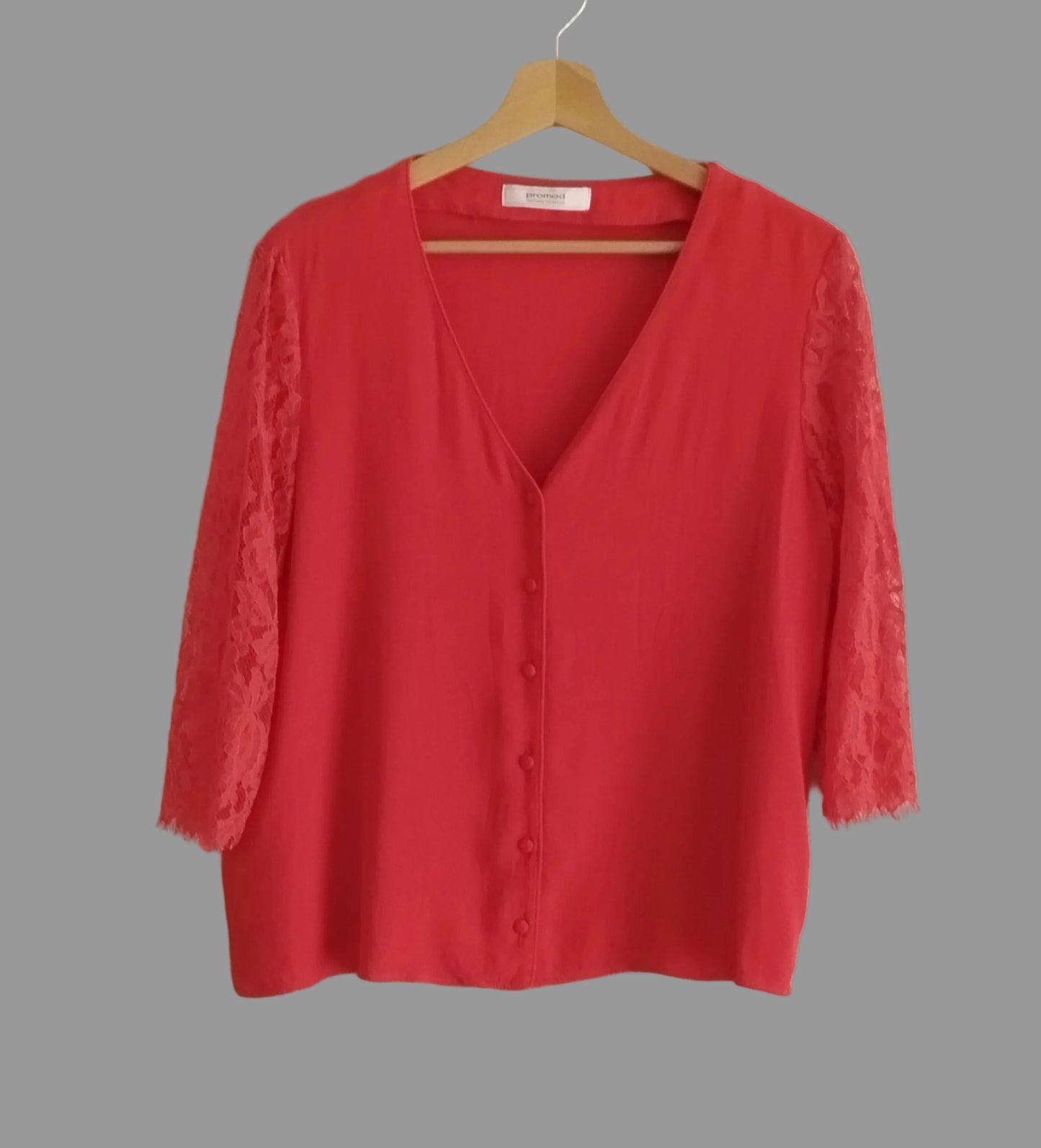 Réf 0049 - Seconde main - Blouse manches 3/4 en dentelle corail Promod Taille 40