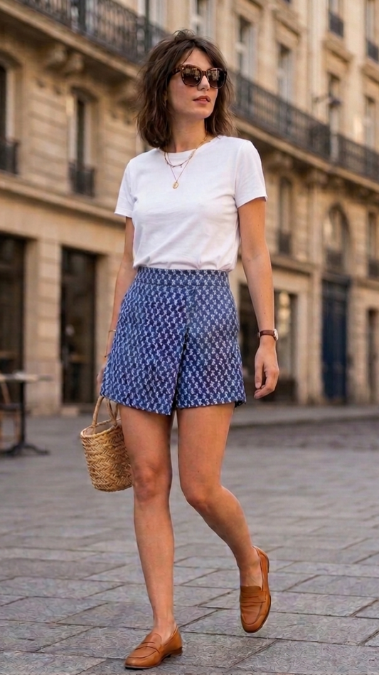 Réf 0071 - Seconde main - Jupe short bleu fleurie Karl Marc John taille S