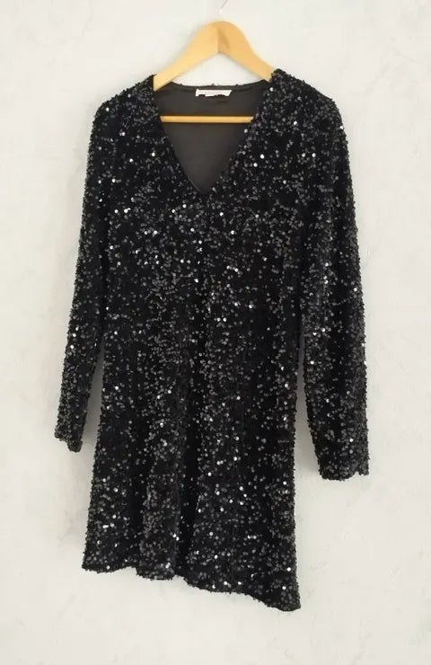Réf 0082 - Seconde main - Robe manches longues noir paillettes Maëlle taille S/M