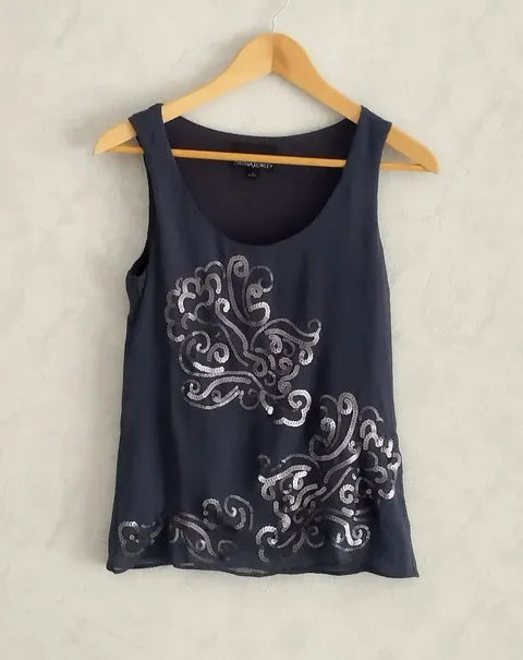 Réf 0080 - Seconde main - Top bleu nuit avec paillettes Cynthia Rowley taille S